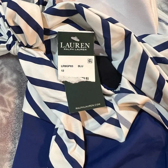 NWT LAUREN RALPH LAUREN blue one piece swimsuit Size 12 - Picture 8 of 12